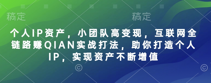 个人IP资产，小团队高变现，互联网全链路赚QIAN实战打法，助你打造个人IP，实现资产不断增值-chywc