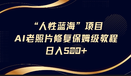人性蓝海AI老照片修复项目保姆级教程，长期复购，轻松日入5张-chywc