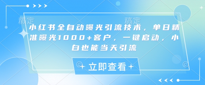 小红书全自动曝光引流技术，单日精准曝光1000+客户，一键启动，小白也能当天引流【揭秘】-chywc