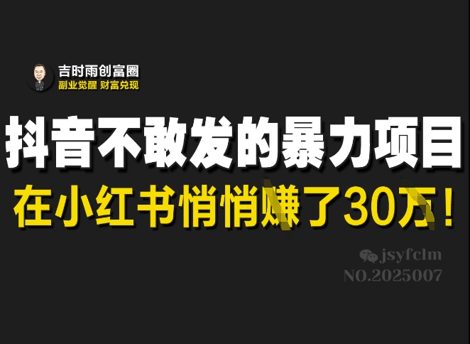 抖音不敢发的暴利项目，在小红书悄悄挣了30W-chywc