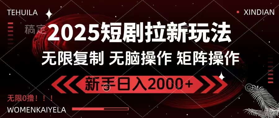 2025短剧拉新玩法，无需注册登录，无限0撸，无脑批量操作日入2000+-chywc