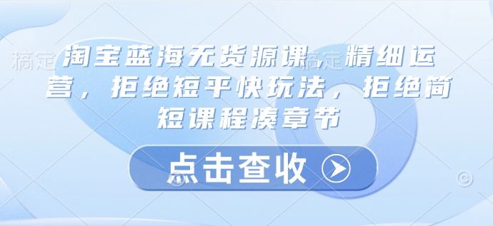 淘宝蓝海无货源课，精细运营，拒绝短平快玩法，拒绝简短课程凑章节-chywc
