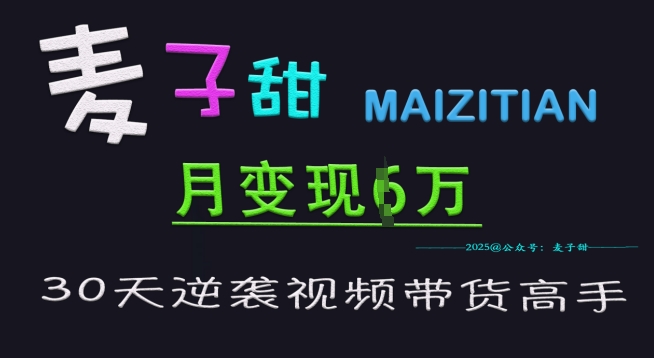 麦子甜30天逆袭视频带货高手，单月变现6W加特训营-chywc
