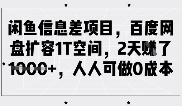 闲鱼信息差项目，百度网盘扩容1T空间，2天收益1k+，人人可做0成本-chywc