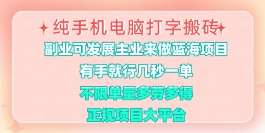纯手机电脑打字搬砖，有手就行，几秒一单，多劳多得，正规项目大平台【揭秘】-chywc