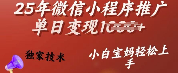25年微信小程序推广单日变现多张，独家技术，小白宝妈轻松上手【揭秘】-chywc