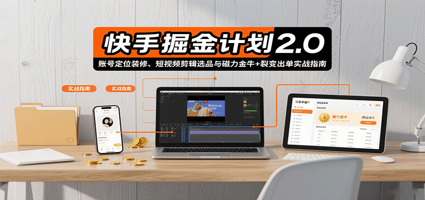 快手掘金计划2.0，账号定位装修、短视频剪辑选品与磁力金牛+裂变出单实战指南-chywc