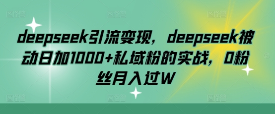 deepseek引流变现，deepseek被动日加1000+私域粉的实战，0粉丝月入过W-chywc