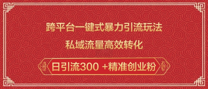 跨平台一键式暴力引流玩法，私域流量高效转化日引流300 +精准创业粉-chywc