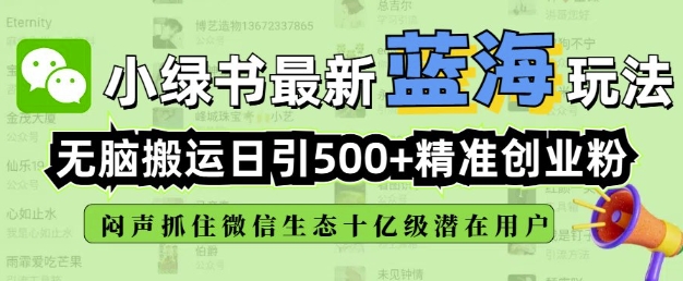 小绿书无脑搬运引流，全自动日引500精准创业粉，微信生态内又一个闷声发财的机会-chywc