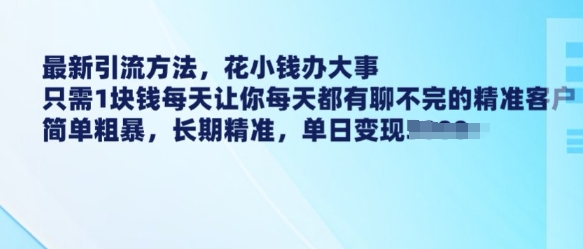 最新引流方法，花小钱办大事，只需1块钱每天让你每天都有聊不完的精准客户 简单粗暴，长期精准-chywc