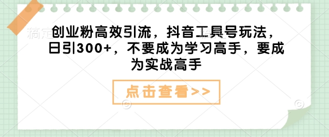 创业粉高效引流，抖音工具号玩法，日引300+，不要成为学习高手，要成为实战高手-chywc