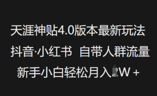 天涯神贴4.0版本最新玩法，抖音·小红书自带人群流量，新手小白轻松月入过W-chywc