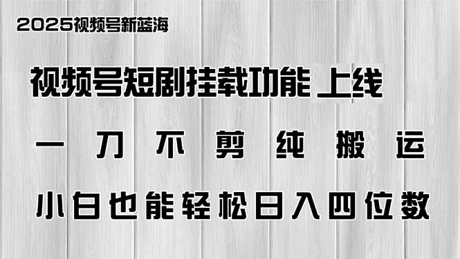 视频号短剧挂载功能上线，一刀不剪纯搬运，小白也能轻松日入四位数-chywc