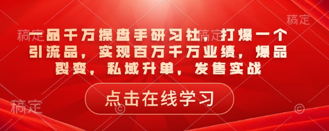 一品千万操盘手研习社，打爆一个引流品，实现百万千万业绩，爆品裂变，私域升单，发售实战-chywc