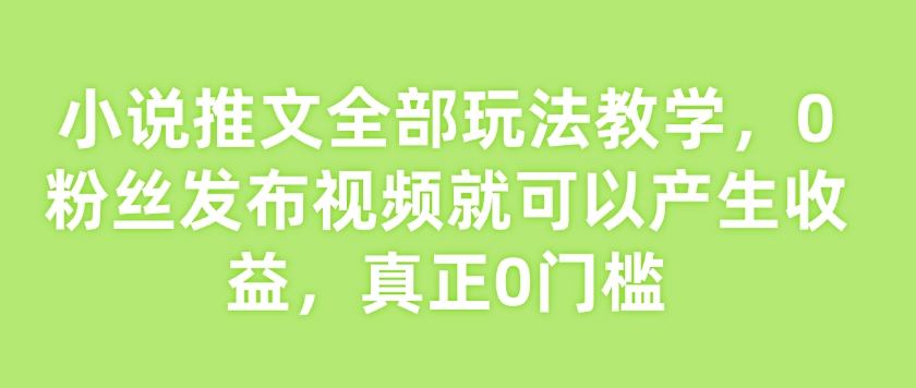 小说推文全部玩法教学，0粉丝发布视频就可以产生收益，真正0门槛-chywc