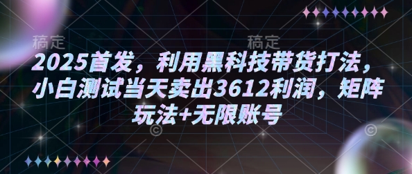 2025首发，利用黑科技带货打法，小白测试当天卖出3612利润，矩阵玩法+无限账号【揭秘】-chywc