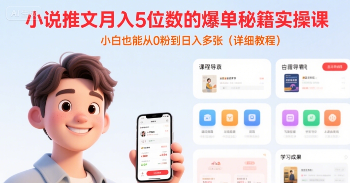 小说推文月入5位数的爆单秘籍实操课，，小白也能从0粉到日入多张(详细教程)-chywc