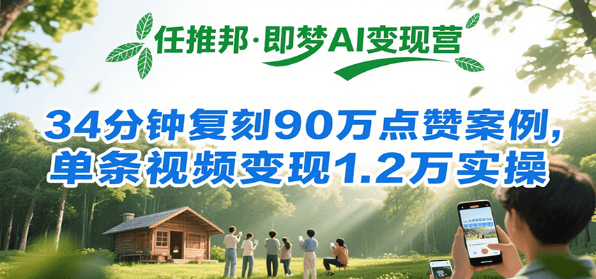 任推邦·即梦AI变现营，34分钟复刻90万点赞案例，单条视频变现1.2万实操-chywc