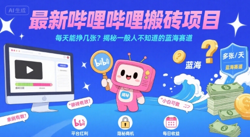 最新哔哩哔哩上B站搬砖项目，每天能挣几张？揭秘一般人不知道的蓝海赛道-chywc