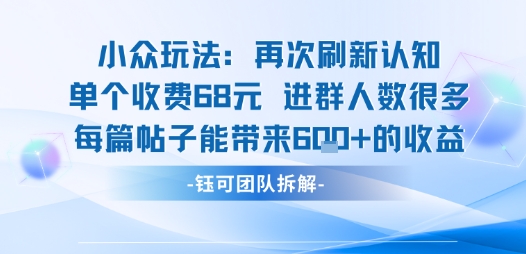小众玩法再次刷新认知单个收费68米进群人数很多每篇帖子能带来6张的收益-chywc
