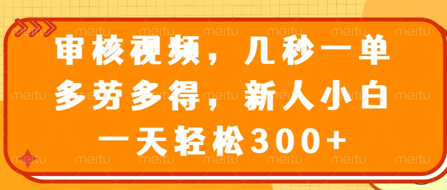 审核视频，几秒一单，多劳多得，新人小白一天轻松300+-chywc