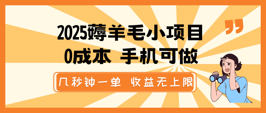 2025薅羊毛小项目，0成本 手机可做，几秒钟一单，收益无上限-chywc