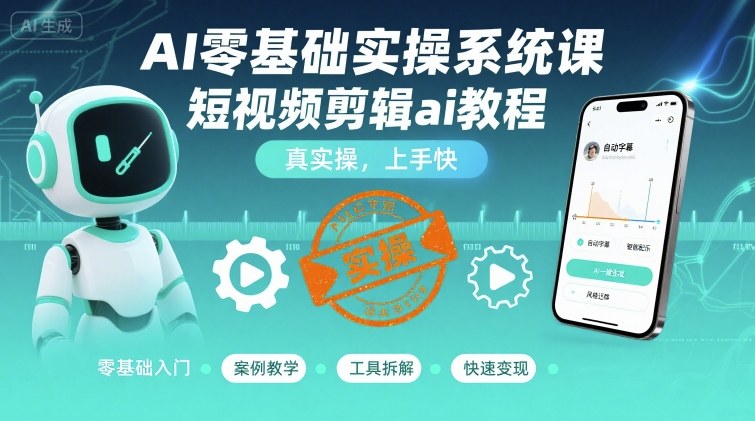 AI零基础实操系统课，短视频剪辑ai教程，真实操，上手快-chywc