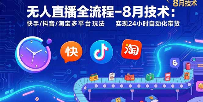 无人直播全流程-8月技术：快手/抖音/淘宝多平台玩法 实现24小时自动化带货-chywc