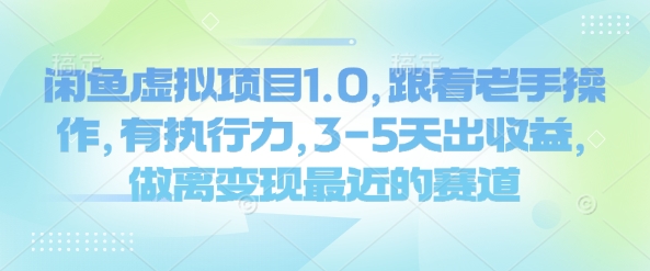 闲鱼虚拟项目1.0，跟着老手操作，有执行力，3-5天出收益，做离变现最近的赛道-chywc
