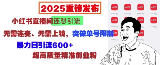 2025重磅发布：小红书直播间连怼引流，无需连麦、无需上镜，突破单号限制，暴力日引流600+-chywc