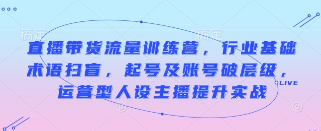 直播带货流量训练营，行业基础术语扫盲，起号及账号破层级，运营型人设主播提升实战-chywc