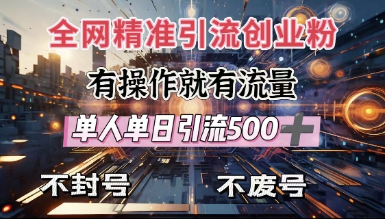 全网独家引流创业粉，有操作就有流量，单人单日引流500+，不封号、不费号-chywc