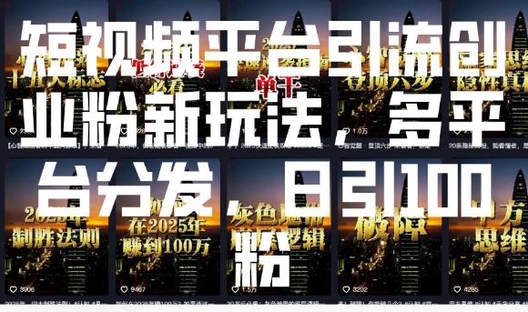 短视频平台引流创业粉新玩法，多平台分发，日引100粉-chywc
