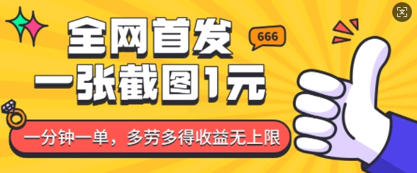 全网首发，一张截图1块钱，一分钟一单，多劳多得，收益无上限-chywc