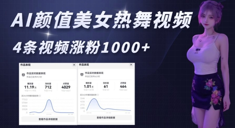 AI颜值美女热舞视频，4条视频涨粉1000+，实测6分钟一条-chywc