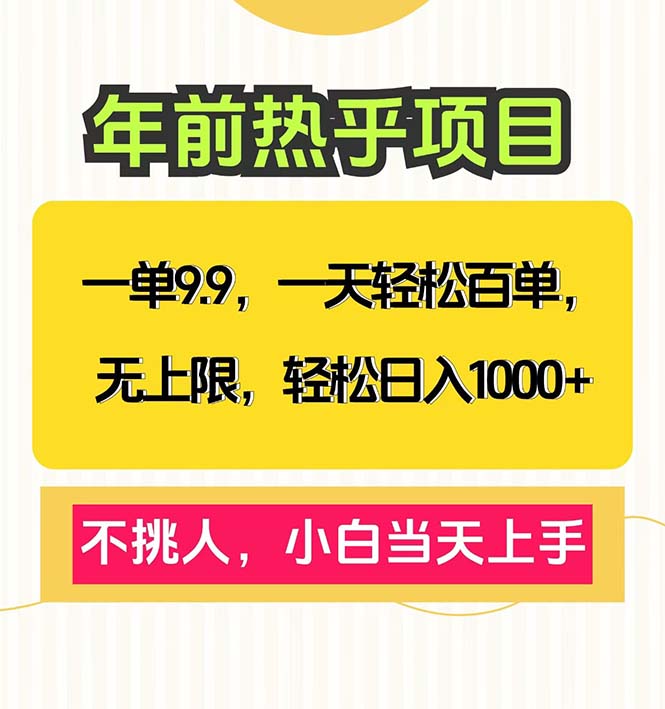 一单9.9，一天百单无上限，不挑人，小白当天上手，轻松日入1000+-chywc
