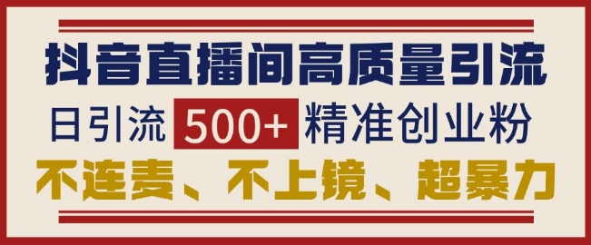 抖音直播间引流创业粉，无需连麦、不用上镜、超暴力，日引流500+高质量精准创业粉-chywc