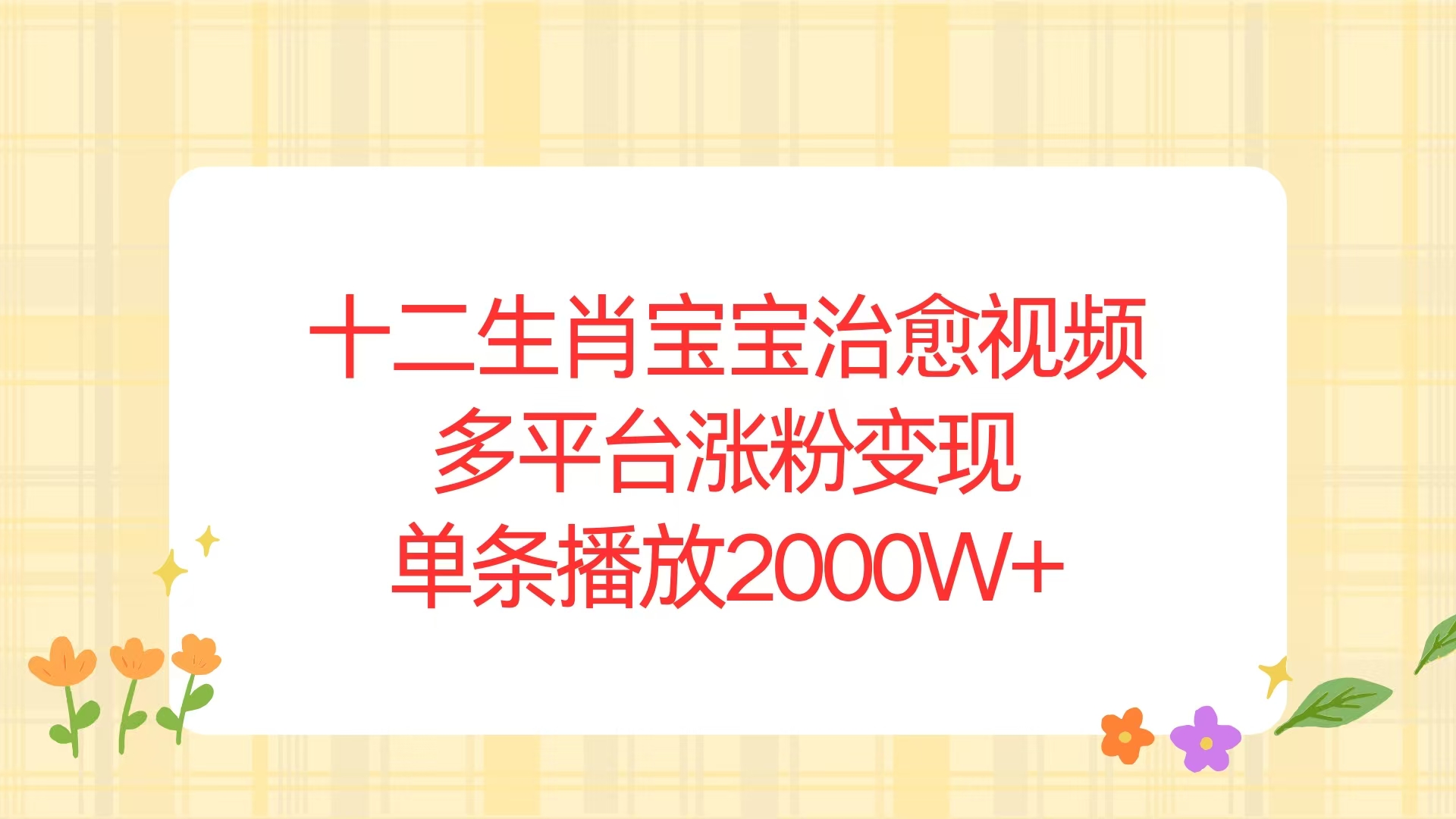 十二生肖宝宝治愈视频，多平台涨粉变现，单条播放2000W+-chywc