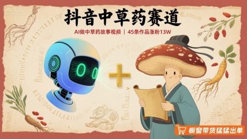 抖音中草药赛道，用AI做中草药故事视频，45条作品涨粉13W，橱窗带货猛猛出单-chywc