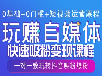 0基础+0门槛+短视频运营课程，玩赚自媒体快速吸粉变现课程，一对一教玩转抖音吸粉爆粉-chywc