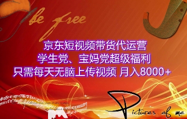 京东短视频带货代运营，学生党、宝妈党超级福利，只需每天无脑上传视频，月入8000+【仅揭秘】-chywc