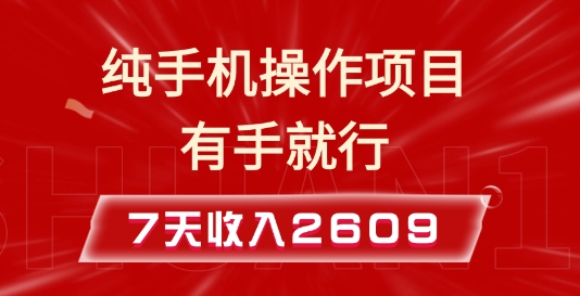 纯手机操作的小项目，有手就能做，7天收入2609+实操教程【揭秘】-chywc