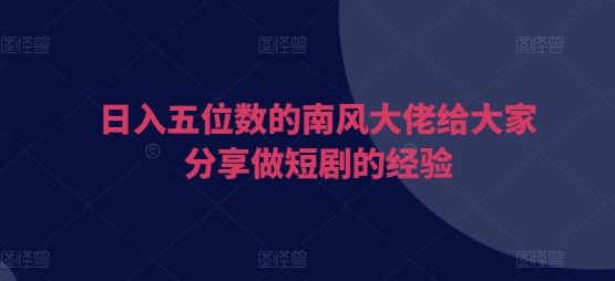 日入五位数的南风大佬给大家分享做短剧的经验-chywc