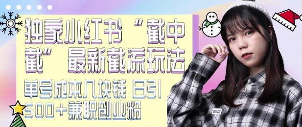 最新小红书截流玩法 独家截中截 单号成本几块钱 日引500+CY粉JZ粉-chywc