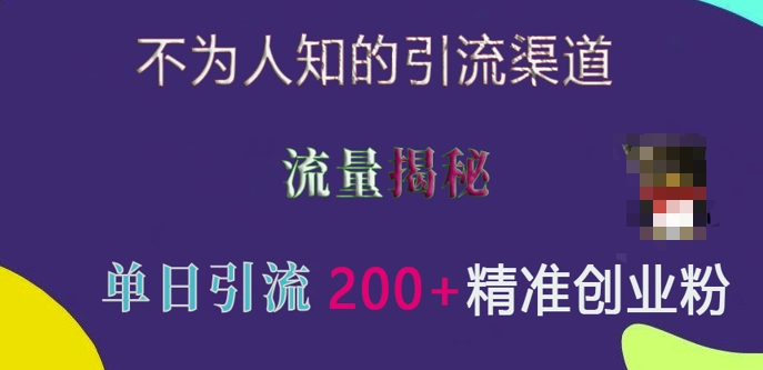 不为人知的引流渠道，流量揭秘，实测单日引流200+精准创业粉【揭秘】-chywc