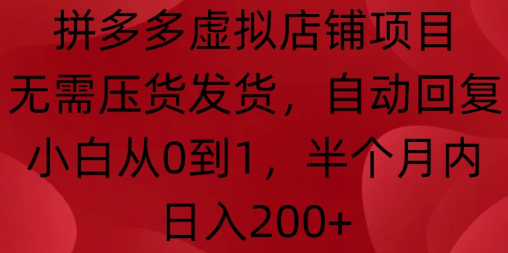 拼多多虚拟店铺项目，无需压货发货，自动回复，小白从0到1，半个月内日入200+【揭秘】-chywc