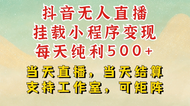 抖音无人直播挂载小程序变现每天纯利500+当天直播，当天结算支持工作室，可矩阵【揭秘】-chywc