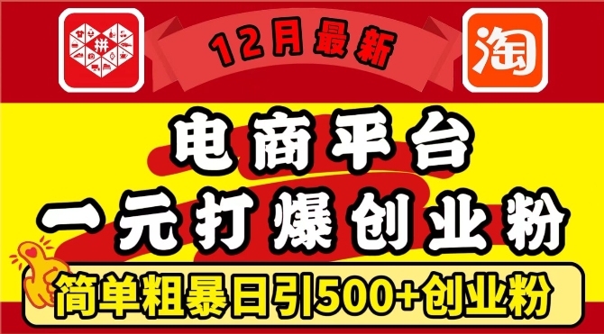 12月最新：电商平台1元打爆创业粉，简单粗暴日引500+精准创业粉，轻松月入过W【揭秘】-chywc