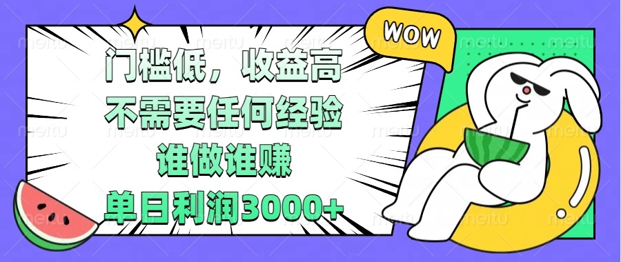 门槛低，收益高，不需要任何经验，谁做谁赚，单日利润3000+-chywc